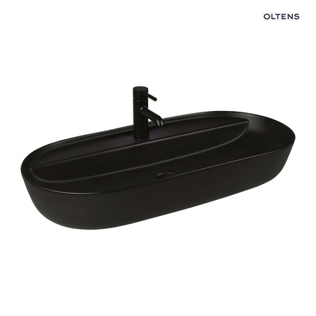 Oltens Hamnes Thin umywalka 80x40 cm nablatowa owalna czarny mat 41315300